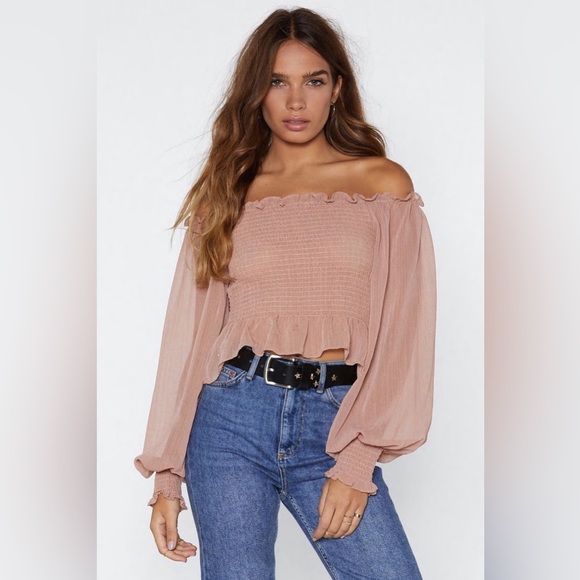 NWT Nasty Gal Off The Shoulder - Who Said Romance is Dead Taupe​ - Picture 1 of 8
